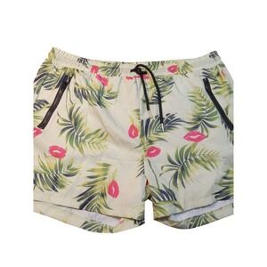 COOFANDY Tropical Palm Leaf Lip Print Swim Trunks Shorts Mens Size XL